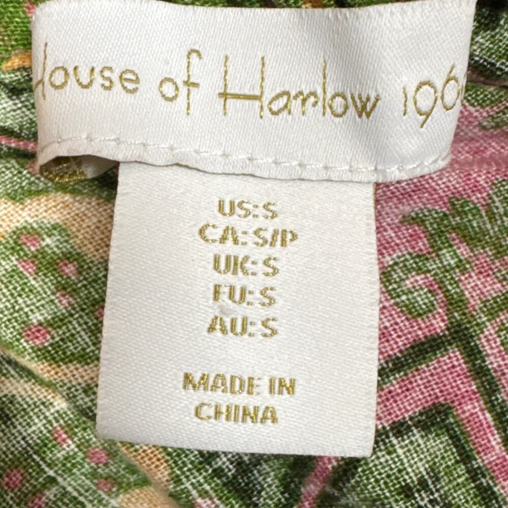 House Of Harlow Linen Blend Sun Dress Open Back Retro Print Size S Resort Vacay - Picture 7 of 8